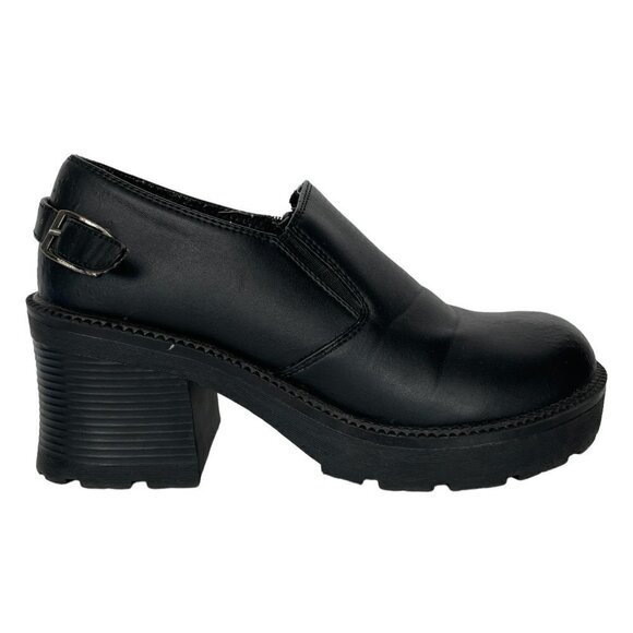 VINTAGE Request Lucy Loafers High Heel Leather Block Heel Casual Black 10 - Picture 1 of 10